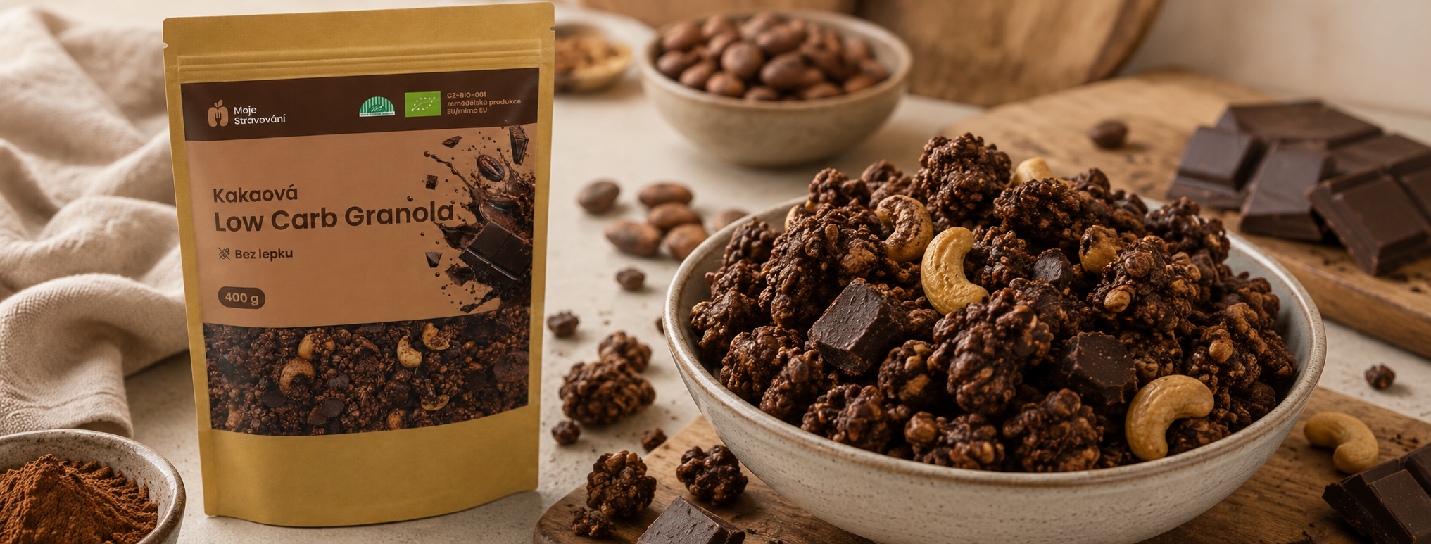 Kakaová granola s velkými křupavými kousky